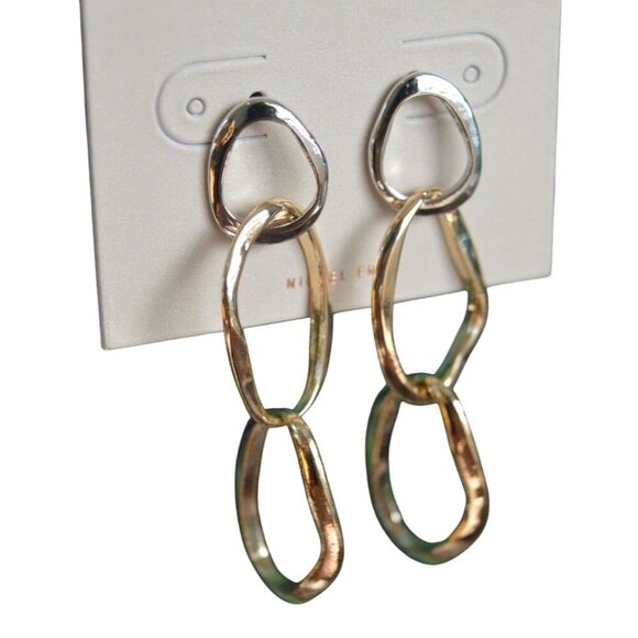 14th & Union Gold & Silver Tone Mixed Metal Linked Drop Earrings Nickel Free - Picture 3 of 5